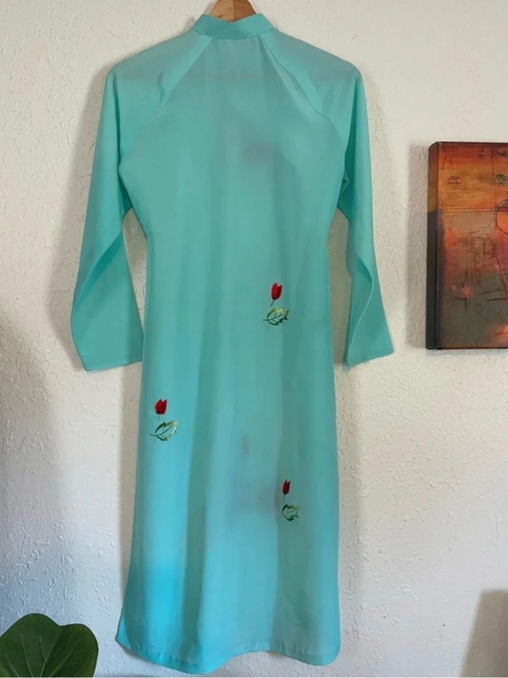 Aqua Floral Embroidered Long Dress